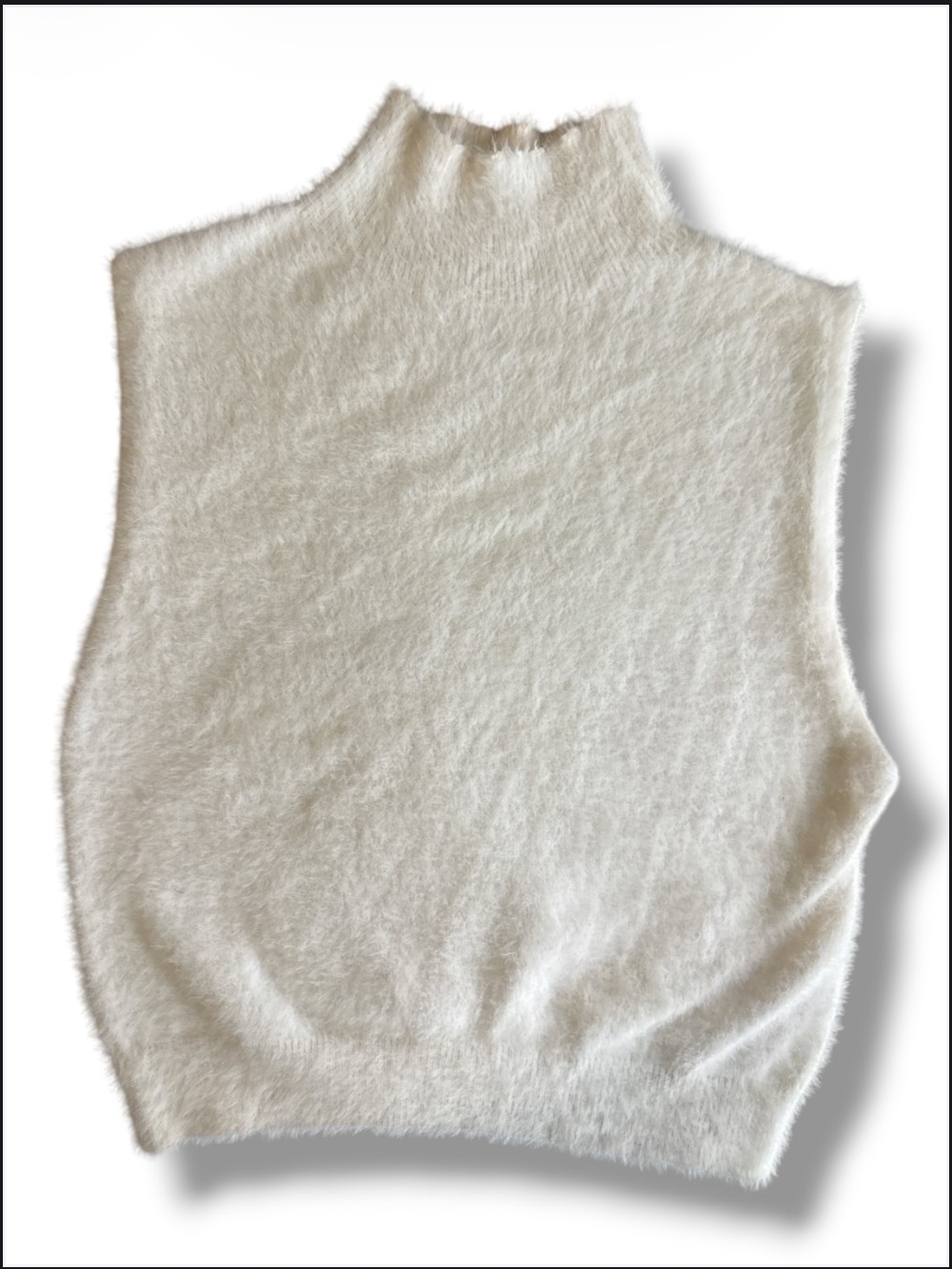 SHEIN Cream Fuzzy Sleeveless Turtleneck Vest